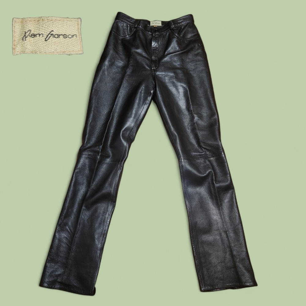 Rem Garson Black Leather Boot-Cut Pants